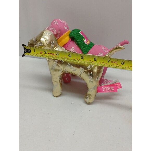 2 Victoria Secret Pink Mini Dog Stuffed Plush 7" Metallic Gold Phi Beta Pink - Picture 9 of 12